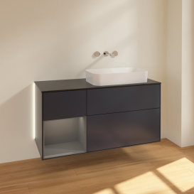 Тумба под раковину Villeroy & Boch Finion 120х50,1 см с подсветкой МДФ темно-синий матовый лак/стекло черное матовое G682GKHG