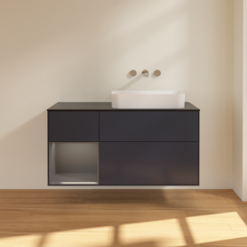 Тумба под раковину Villeroy & Boch Finion 120х50,1 см с подсветкой МДФ темно-синий матовый лак/стекло черное матовое G682GKHG