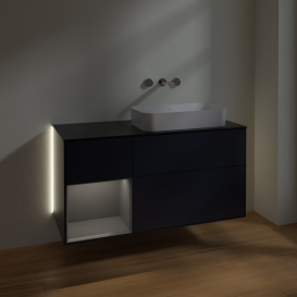 Тумба под раковину Villeroy & Boch Finion 120х50,1 см с подсветкой МДФ темно-синий матовый лак/стекло черное матовое G682GKHG