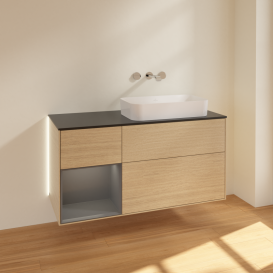 Тумба під раковину Villeroy & Boch Finion 120х50,1 см із підсвічуванням МДФ шпон дуба/скло чорне матове G682GKPC