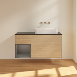 Тумба под раковину Villeroy & Boch Finion 120х50,1 см с подсветкой МДФ шпон дуба/стекло черное матовое G682GKPC