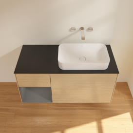 Тумба под раковину Villeroy & Boch Finion 120х50,1 см с подсветкой МДФ шпон дуба/стекло черное матовое G682GKPC