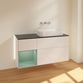 Тумба под раковину Villeroy & Boch Finion 120х50,1 см с подсветкой МДФ глянцевый белый лак/стекло черное матовое G682GMGF