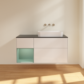 Тумба под раковину Villeroy & Boch Finion 120х50,1 см с подсветкой МДФ глянцевый белый лак/стекло черное матовое G682GMGF