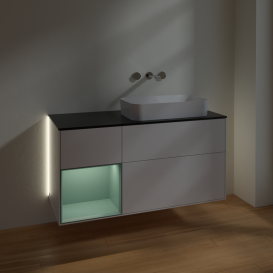 Тумба под раковину Villeroy & Boch Finion 120х50,1 см с подсветкой МДФ глянцевый белый лак/стекло черное матовое G682GMGF