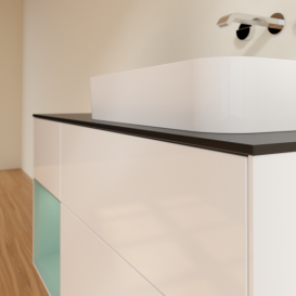 Тумба под раковину Villeroy & Boch Finion 120х50,1 см с подсветкой МДФ глянцевый белый лак/стекло черное матовое G682GMGF