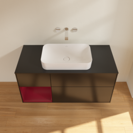 Тумба под раковину Villeroy & Boch Finion 120х50,1 см с подсветкой МДФ черный матовый лак/стекло черное матовое F702HBPD