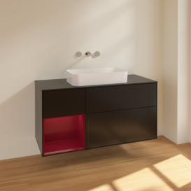 Тумба под раковину Villeroy & Boch Finion 120х50,1 см с подсветкой МДФ черный матовый лак/стекло черное матовое F702HBPD