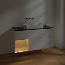 Тумба под раковину Villeroy & Boch Finion 120х50,1 см с подсветкой МДФ глянцевый белый лак/стекло черное матовое F702HFGF