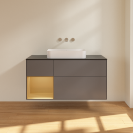 Тумба під раковину Villeroy & Boch Finion 120х50,1 см з підсвічуванням антрацит матовий лак/скло чорне матове F702HFGK