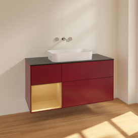 Тумба под раковину Villeroy & Boch Finion 120х50,1 см с подсветкой МДФ пион матовый лак/стекло черное матовое F702HFHB