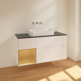 Тумба под раковину Villeroy & Boch Finion 120х50,1 см с подсветкой МДФ белый матовый лак/стекло черное матовое F702HFMT