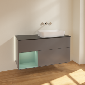 Тумба под раковину Villeroy & Boch Finion 120х50,1 см с подсветкой МДФ антрацит матовый лак/стекло черное матовое G682GMGK