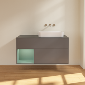 Тумба под раковину Villeroy & Boch Finion 120х50,1 см с подсветкой МДФ антрацит матовый лак/стекло черное матовое G682GMGK