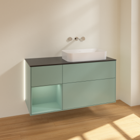 Тумба под раковину Villeroy & Boch Finion 120х50,1 см с подсветкой МДФ оливковый матовый лак/стекло черное матовое G682GMGM