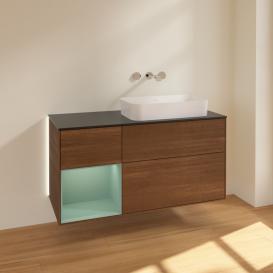 Тумба под раковину Villeroy & Boch Finion 120х50,1 см с подсветкой МДФ шпон грецкого ореха/стекло черное матовое G682GMGN