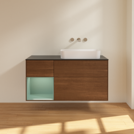 Тумба под раковину Villeroy & Boch Finion 120х50,1 см с подсветкой МДФ шпон грецкого ореха/стекло черное матовое G682GMGN