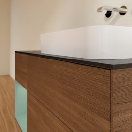 Тумба под раковину Villeroy & Boch Finion 120х50,1 см с подсветкой МДФ шпон грецкого ореха/стекло черное матовое G682GMGN