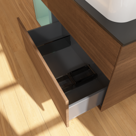 Тумба под раковину Villeroy & Boch Finion 120х50,1 см с подсветкой МДФ шпон грецкого ореха/стекло черное матовое G682GMGN