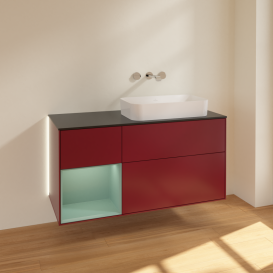 Тумба под раковину Villeroy & Boch Finion 120х50,1 см с подсветкой МДФ пион матовый лак/стекло черное матовое G682GMHB