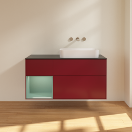 Тумба под раковину Villeroy & Boch Finion 120х50,1 см с подсветкой МДФ пион матовый лак/стекло черное матовое G682GMHB