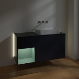 Тумба под раковину Villeroy & Boch Finion 120х50,1 см с подсветкой МДФ темно-синий матовый лак/стекло черное матовое G682GMHG