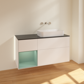 Тумба под раковину Villeroy & Boch Finion 120х50,1 см с подсветкой МДФ белый матовый лак/стекло черное матовое G682GMMT