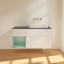 Тумба под раковину Villeroy & Boch Finion 120х50,1 см с подсветкой МДФ белый матовый лак/стекло черное матовое G682GMMT