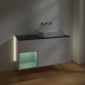 Тумба под раковину Villeroy & Boch Finion 120х50,1 см с подсветкой МДФ белый матовый лак/стекло черное матовое G682GMMT