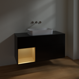 Тумба под раковину Villeroy & Boch Finion 120х50,1 см с подсветкой МДФ черный матовый лак/стекло черное матовое F702HFPD