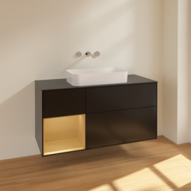 Тумба под раковину Villeroy & Boch Finion 120х50,1 см с подсветкой МДФ черный матовый лак/стекло черное матовое F702HFPD