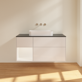 Тумба под раковину Villeroy & Boch Finion 120х50,1 см с подсветкой МДФ глянцевый белый лак/стекло черное матовое F702MTGF