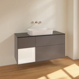 Тумба под раковину Villeroy & Boch Finion 120х50,1 см с подсветкой МДФ антрацит матовый лак/стекло черное матовое F702MTGK