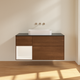 Тумба под раковину Villeroy & Boch Finion 120х50,1 см с подсветкой МДФ шпон грецкого ореха/стекло черное матовое F702MTGN