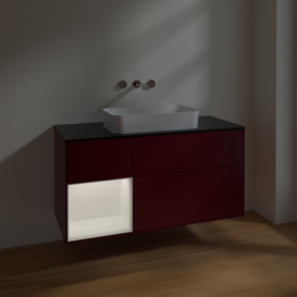 Тумба под раковину Villeroy & Boch Finion 120х50,1 см с подсветкой МДФ пион матовый лак/стекло черное матовое F702MTHB