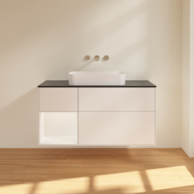 Тумба під раковину Villeroy & Boch Finion 120х50,1 см із підсвічуванням МДФ білий матовий лак/скло чорне матове F702MTMT