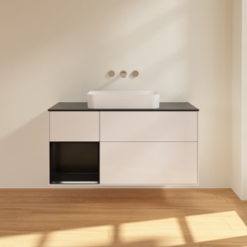 Тумба под раковину Villeroy & Boch Finion 120х50,1 см с подсветкой МДФ глянцевый белый лак/стекло черное матовое F702PDGF