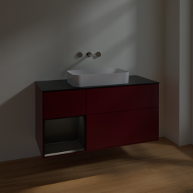 Тумба под раковину Villeroy & Boch Finion 120х50,1 см с подсветкой МДФ пион матовый лак/стекло черное матовое F702PDHB