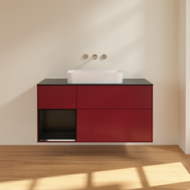 Тумба под раковину Villeroy & Boch Finion 120х50,1 см с подсветкой МДФ пион матовый лак/стекло черное матовое F702PDHB