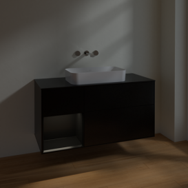 Тумба под раковину Villeroy & Boch Finion 120х50,1 см с подсветкой МДФ черный матовый лак/стекло черное матовое F702PDPD