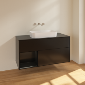 Тумба під раковину Villeroy & Boch Finion 120х50,1 см з підсвічуванням МДФ чорний матовий лак/скло чорне матове F702PDPD