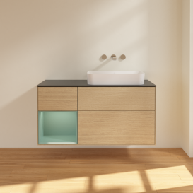 Тумба под раковину Villeroy & Boch Finion 120х50,1 см с подсветкой МДФ шпон дуба/стекло черное матовое G682GMPC