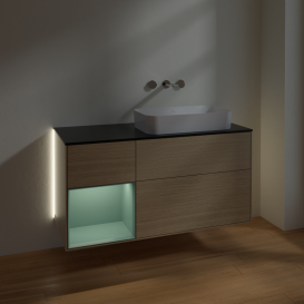 Тумба под раковину Villeroy & Boch Finion 120х50,1 см с подсветкой МДФ шпон дуба/стекло черное матовое G682GMPC