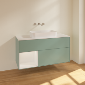 Тумба под раковину Villeroy & Boch Finion 120х50,1 см с подсветкой МДФ оливковый матовый лак/стекло белое матовое F701GFGM