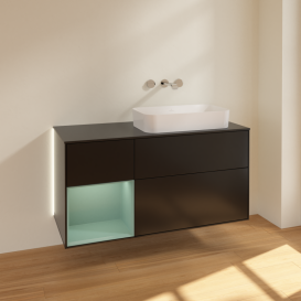 Тумба под раковину Villeroy & Boch Finion 120х50,1 см с подсветкой МДФ черный матовый лак/стекло черное матовое G682GMPD