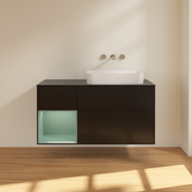 Тумба под раковину Villeroy & Boch Finion 120х50,1 см с подсветкой МДФ черный матовый лак/стекло черное матовое G682GMPD