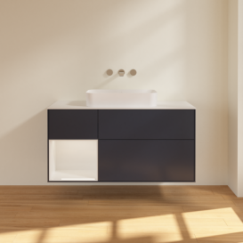 Тумба под раковину Villeroy & Boch Finion 120х50,1 см с подсветкой МДФ темно-синий матовый лак/стекло белое матовое F701GFHG