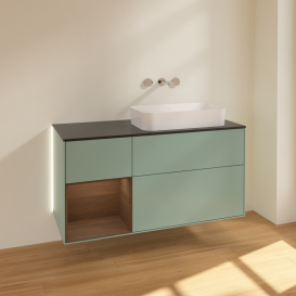 Тумба под раковину Villeroy & Boch Finion 120х50,1 см с подсветкой МДФ оливковый матовый лак/стекло черное матовое G682GNGM