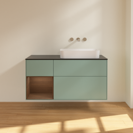 Тумба под раковину Villeroy & Boch Finion 120х50,1 см с подсветкой МДФ оливковый матовый лак/стекло черное матовое G682GNGM