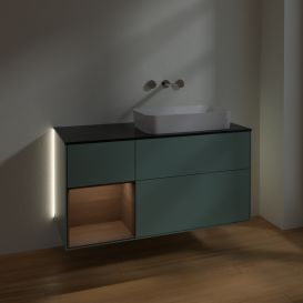 Тумба под раковину Villeroy & Boch Finion 120х50,1 см с подсветкой МДФ оливковый матовый лак/стекло черное матовое G682GNGM